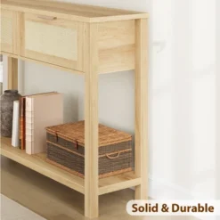 Rattan Entryway Table, Wood Console Table With 2 Drawers, Sofa Table With Storage, Console Tables For Entryway, Living Room, Hallway, Foyer -Baxton Studio Sale Shop GUEST 8886c272 ead7 4f00 bffc 005e93a1adad