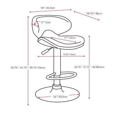 Set Of 2 Adjustable Curved Form Fitting Leatherette Barstool - Corliving 5 Set Of 2 Adjustable Curved Form Fitting Leatherette Barstool - Corliving - Image 5