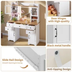 Vanity Desk With LED Lighted Mirror, Makeup Vanity Table With 5 Drawers, 4 Doors, And 3 Storage Shelves For Bedroom, Dressing Room 14 Vanity Desk With LED Lighted Mirror, Makeup Vanity Table With 5 Drawers, 4 Doors, And 3 Storage Shelves For Bedroom, Dressing Room -Baxton Studio Sale Shop GUEST 890bb302 b695 468f 841f 5f091ad87ae6