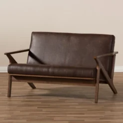 Bianca Mid-Modern Walnut Wood Distressed Faux Leather 2 Seater Loveseat Dark Brown - Baxton Studio -Baxton Studio Sale Shop GUEST 8967b301 b2d9 4346 ac29 f46f057aa611