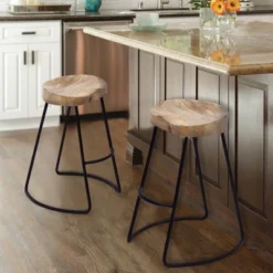 Wooden Saddle Seat Barstool Brown And Black - The Urban Port -Baxton Studio Sale Shop GUEST 898036fd 5589 43da ba80 2e0b38fda638