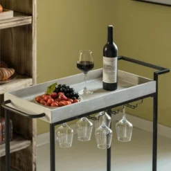 Vintiquewise Metal Wine Bar Serving Cart With Rolling Wheels, Wine Rack, And Glass Holder -Baxton Studio Sale Shop GUEST 89a0d3c3 656d 47b5 9396 0a49cb1f4c1c