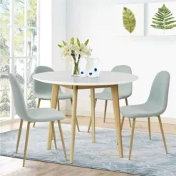 Norman9075+Spoon 4 -Piece Round-Shaped With 4 Upholstered Chairs Dining Set -The Pop Maison -Baxton Studio Sale Shop GUEST 89e908c5 adaa 46d1 bc28 1699636eca9a