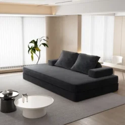 CAVINAS Modern Fuffy Chenille Futon Sofa Bed With Removable Backrests/Soft Pillows,Convertible Sleeper Sofa Couch For Living Room,Bedroom -Baxton Studio Sale Shop GUEST 8a09ccfe b6d4 4e01 a440 2395ffebda91