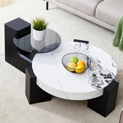 Modern 2-Piece Detachable Coffee Table Set With MDF Wood & Glass Top,Nesting Round Center Tables For Living Room-Baofuwish 7 Modern 2-Piece Detachable Coffee Table Set With MDF Wood & Glass Top,Nesting Round Center Tables For Living Room-Baofuwish - Image 7