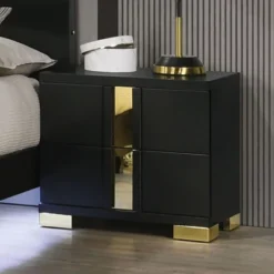 Sapphtopaz Contemporary Nightstand With 2 Drawers Unique Handle Bedside Table With Metal Legs & Acrylic Trim Night Stand For Bedroom,Living Room -Baxton Studio Sale Shop GUEST 8aa04851 8792 4df4 a039 a28a888eed5f