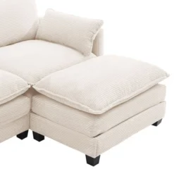 Hyleory Corduroy L-Shaped Sectional Sofa, 3-Seater Couch With Movable Ottoman, Modular Living Room Furniture For Apartments -Baxton Studio Sale Shop GUEST 8aa564c1 3daa 4e2a a254 7fb996247b4c