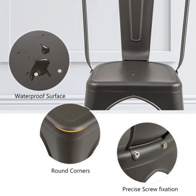 Tangkula Tolix Style Metal Dining Chairs Set Of 4 W/ Removable Backrest For Dining Room 4 Tangkula Tolix Style Metal Dining Chairs Set Of 4 W/ Removable Backrest For Dining Room - Image 4