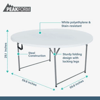 Peakform Round Multipurpose Banquet Table Lightweight Durable Folding Desk With Secure Base For Indoor And Outdoor Events, 60 Inch, White 2 Peakform Round Multipurpose Banquet Table Lightweight Durable Folding Desk With Secure Base For Indoor And Outdoor Events, 60 Inch, White - Image 2