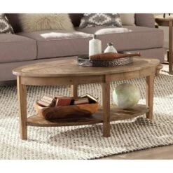 Alaterre Revive 48-inch Oval Coffee Table With Storage Shelf For Living Room Décor, Natural -Baxton Studio Sale Shop GUEST 8be00c7a 61a2 4c63 8223 01c8292d7bc4