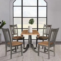 5pc 42" Round Dual Drop Leaf Dining Table With 4 Splat Back Chairs Hickory/Washed Coal - International Concepts 12 5pc 42" Round Dual Drop Leaf Dining Table With 4 Splat Back Chairs Hickory/Washed Coal - International Concepts -Baxton Studio Sale Shop GUEST 8becf17f b5e2 42cd 8f1d adbec1caf309