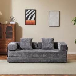 Whisen Sectional Compression Sofa Bed & Floor Futon Couch With Convertible Folding Design, Pillows And Armrests -Baxton Studio Sale Shop GUEST 8cebb426 94d2 44f2 82a7 182acb5f8f26