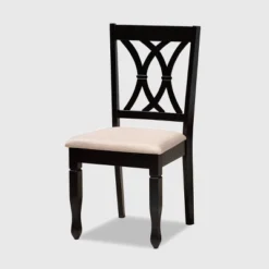 7pc Reneau Upholstered Wood Dining Set Sand Brown/Espresso - Baxton Studio