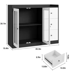 Buffet Cabinet With Storage, 43" Modern Sideboard With Guardrail, Adjustable Shelves, And 3 Drawers, Wood Buffet Table For Kitchen Or Dining Room