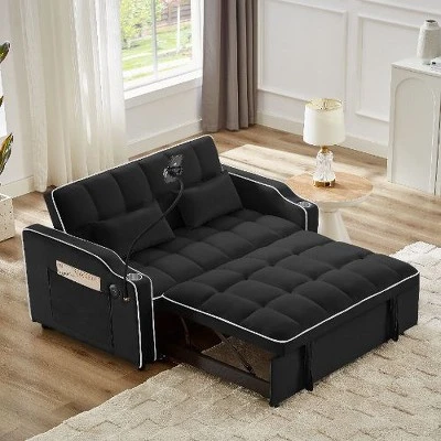 Kumasinova Foldable Futon Sofa Bed With USB & Phone Stand – Adjustable Back, Velvet Pull-Out Bed With 2 Pillows, Versatile Couch For Living Room 5 Kumasinova Foldable Futon Sofa Bed With USB & Phone Stand – Adjustable Back, Velvet Pull-Out Bed With 2 Pillows, Versatile Couch For Living Room - Image 5