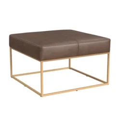 HomePop Large Square Metal Faux Leather Ottoman