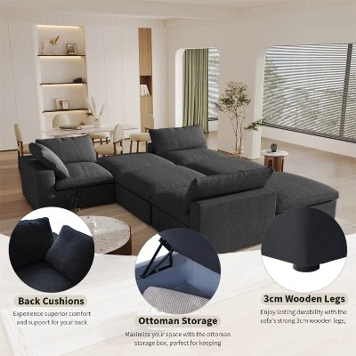 120.45" Cloud Modular Sectional Sofa With Thick Cushion, Minimalist Convertible Couch Deep Seat Couches For Living Room Sofa Sets 3 120.45" Cloud Modular Sectional Sofa With Thick Cushion, Minimalist Convertible Couch Deep Seat Couches For Living Room Sofa Sets - Image 3