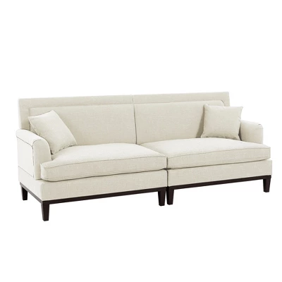 81.8" Upholstered Country Loveseat Sofa With Wooden Legs And Two Throw Pillows-ModernLuxe 4 81.8" Upholstered Country Loveseat Sofa With Wooden Legs And Two Throw Pillows-ModernLuxe - Image 4