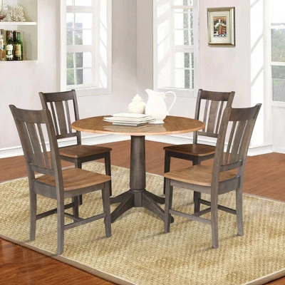 42" Round Dual Drop Leaf Dining Table With 4 Splat Back Chairs Hickory/Washed Coal - International Concepts 1 42" Round Dual Drop Leaf Dining Table With 4 Splat Back Chairs Hickory/Washed Coal - International Concepts