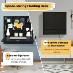 Costway Wall-Mount Floating Desk Foldable Space Saving Laptop Workstation -Baxton Studio Sale Shop GUEST 8e47e74b 6056 4459 8940 25efee884b8b