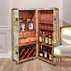 Design Toscano Italian-Style World Map Cocktail Bar Steamer Trunk