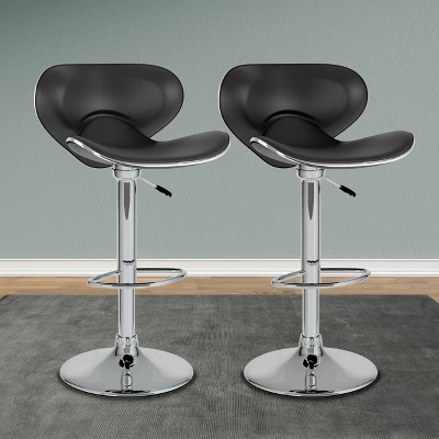 Set Of 2 Adjustable Curved Form Fitting Leatherette Barstool - Corliving 4 Set Of 2 Adjustable Curved Form Fitting Leatherette Barstool - Corliving - Image 4