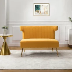 Cadmus 46" Modern Velvet Armless Loveseat With Channel-tufted Wingback For Living Room And Drawing Room| KARAT HOME -Baxton Studio Sale Shop GUEST 8f164b48 917d 4f19 ae18 a6fc31c5845a