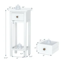 Costway 2 Tier End Bedside Sofa Side Table With Drawer Shelf Acacia Wood Nightstand White