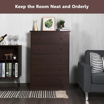Costway 5 Drawer Dresser Functional Storage Organizer Closet 4 Costway 5 Drawer Dresser Functional Storage Organizer Closet - Image 4