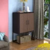 Arina 2 Door Leatherette With Bands Weaving Vision High Accent Cabinet With Adjustable Shelf - The Pop Home