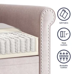 Mjkone Linen Fabric Modern 3-Seater Sofa Couch With Rivet Design -Baxton Studio Sale Shop GUEST 90464191 8444 4656 a250 c53648f2dc7d