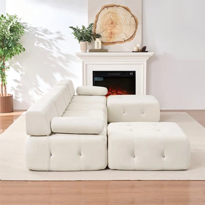 Mjkone U-Shaped Velvet Modular Sectional Sofa With Free Combination Ottoman,Convertible 4-Seater Sofa With Rivet Trim 7 Mjkone U-Shaped Velvet Modular Sectional Sofa With Free Combination Ottoman,Convertible 4-Seater Sofa With Rivet Trim - Image 7