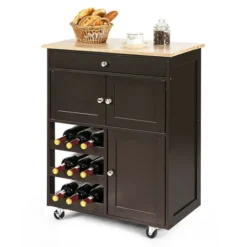 Costway Rolling Kitchen Island Serving Cart Storage Cabinet W/ Wine Rack -Baxton Studio Sale Shop GUEST 909b2beb e8d7 49d5 b239 7127083ffa24