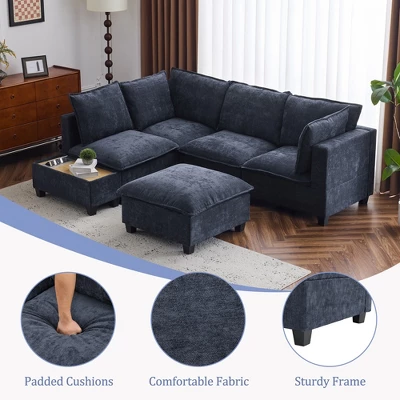 Whisen 90" U-shaped Sectional Sofa Modular Sofa Couch With A Movable Ottoman , A Coffee Table With Hidden Charging Devices 3 Whisen 90" U-shaped Sectional Sofa Modular Sofa Couch With A Movable Ottoman , A Coffee Table With Hidden Charging Devices - Image 3