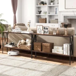 Costway Narrow Console Table 2-Tier Entryway Table With Storage 2 Support Bars Sofa Table Brown/White -Baxton Studio Sale Shop GUEST 90be3673 6e6f 494c 8c20 85955d3c56cc