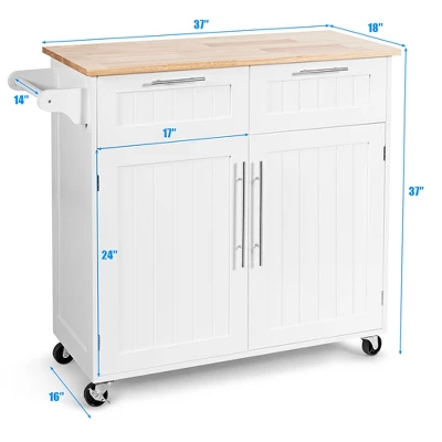 Costway Rolling Kitchen Cart Island Heavy Duty Storage Trolley Cabinet Utility White 2 Costway Rolling Kitchen Cart Island Heavy Duty Storage Trolley Cabinet Utility White - Image 2