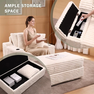 Oversized Chaise Lounge Chair, Upholstered Sleeper Sofa Bed With Storage Ottoman & 3 Pillows, Single Sofa Couch For Living Room Bedroom 4 Oversized Chaise Lounge Chair, Upholstered Sleeper Sofa Bed With Storage Ottoman & 3 Pillows, Single Sofa Couch For Living Room Bedroom - Image 4