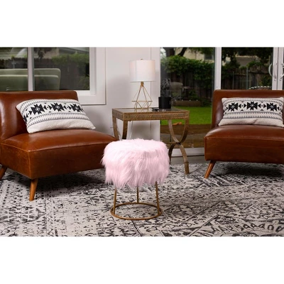 BirdRock Home Round Pink Faux Fur Foot Stool Storage Ottoman With Pale Gold Legs 2 BirdRock Home Round Pink Faux Fur Foot Stool Storage Ottoman With Pale Gold Legs - Image 2