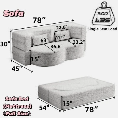 Modern Convertible Floor Sofa Bed With 2 Pillows, Folding Foam Sleeper Couch, No Assembly Sofa For Guest Room Or Living Room-Tanpinhause 3 Modern Convertible Floor Sofa Bed With 2 Pillows, Folding Foam Sleeper Couch, No Assembly Sofa For Guest Room Or Living Room-Tanpinhause - Image 3
