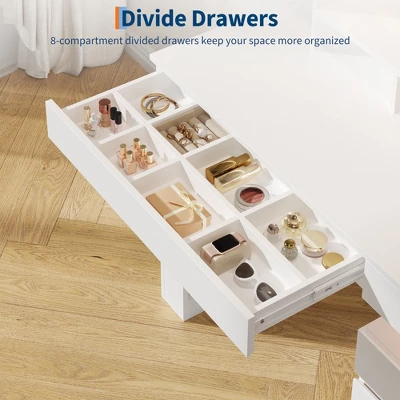 Arched Vanity Desk With Mirror And Lights, Makeup Vanity Table With 3 Drawers And 11 Storage Shelves, Large Dressing Table With Outlet 5 Arched Vanity Desk With Mirror And Lights, Makeup Vanity Table With 3 Drawers And 11 Storage Shelves, Large Dressing Table With Outlet - Image 5