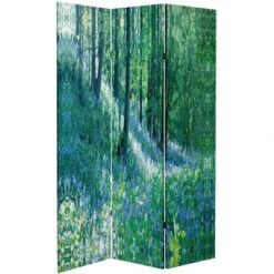 6" Double Sided Nature's Embrace Canvas Room Divider Green - Oriental Furniture