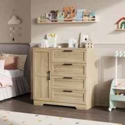 Garvee 43.3'' H Armoire Wardrobe Closet With 4 Drawers And 2 Doors, Hanging Rod, Multifunctional Wooden Dresser With Storage Closet -Baxton Studio Sale Shop GUEST 92c621a8 9f4c 486b ba76 f35cef6d09d6