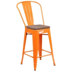 Flash Furniture 24" High Metal Counter Height Stool With Back And Wood Seat -Baxton Studio Sale Shop GUEST 92eddb3c 807a 446a 9915 1863461716ef