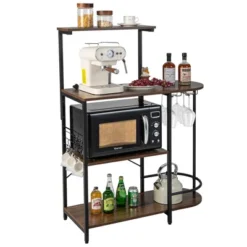 Costway Kitchen Bakers Rack Microwave Stand Coffee Bar W/ S-Hooks & Stemware Holder -Baxton Studio Sale Shop GUEST 93039e46 45b5 4d43 b50a 1c9a56c6110d