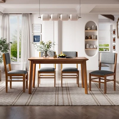 Set Of 4 Mid Century Modern Upholstered Dining Chairs With Solid Wood Frame And Fabric Seat For Kitchen Dining Room Living Room–Maison Boucle 1 Set Of 4 Mid Century Modern Upholstered Dining Chairs With Solid Wood Frame And Fabric Seat For Kitchen Dining Room Living Room–Maison Boucle