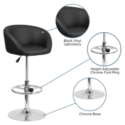 Merrick Lane Bucket Seat Bar And Dining Stool Modern Stool With 360 Swivel, Adjustable Height And Metal Footrest -Baxton Studio Sale Shop GUEST 93277ba2 1102 4a43 8734 5c2da772bdbd