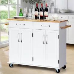 Costway Kitchen Trolley Island Utility Cart Wood Top Rolling Storage Cabinet Drawers White -Baxton Studio Sale Shop GUEST 932bb919 2e78 4e3b 9a17 f619b26e75b6