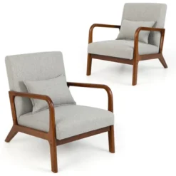 Costway Set Of 2 Accent Chairs Leisure Armchair With Rubber Wood Frame&Lumbar Pillow Gray/Beige 17 Costway Set Of 2 Accent Chairs Leisure Armchair With Rubber Wood Frame&Lumbar Pillow Gray/Beige -Baxton Studio Sale Shop GUEST 9333bd3d 592f 4aad a534 b4643f92b412