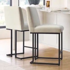 Set Of 2 Mason 25" Contemporary Armless Upholstered Fabric With Black Metal Sled Legs Counter Height Barstools-The Pop Maison -Baxton Studio Sale Shop GUEST 93476635 2eaf 47ae a4b6 0af9e29a26b0