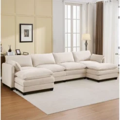 Hyleory Corduroy U-Shaped Sectional Sofa, 4-Seater Couch With 2 Movable Ottomans, Modular Living Room Furniture -Baxton Studio Sale Shop GUEST 94b7c7fc 0854 4e64 ae8e 615619398934